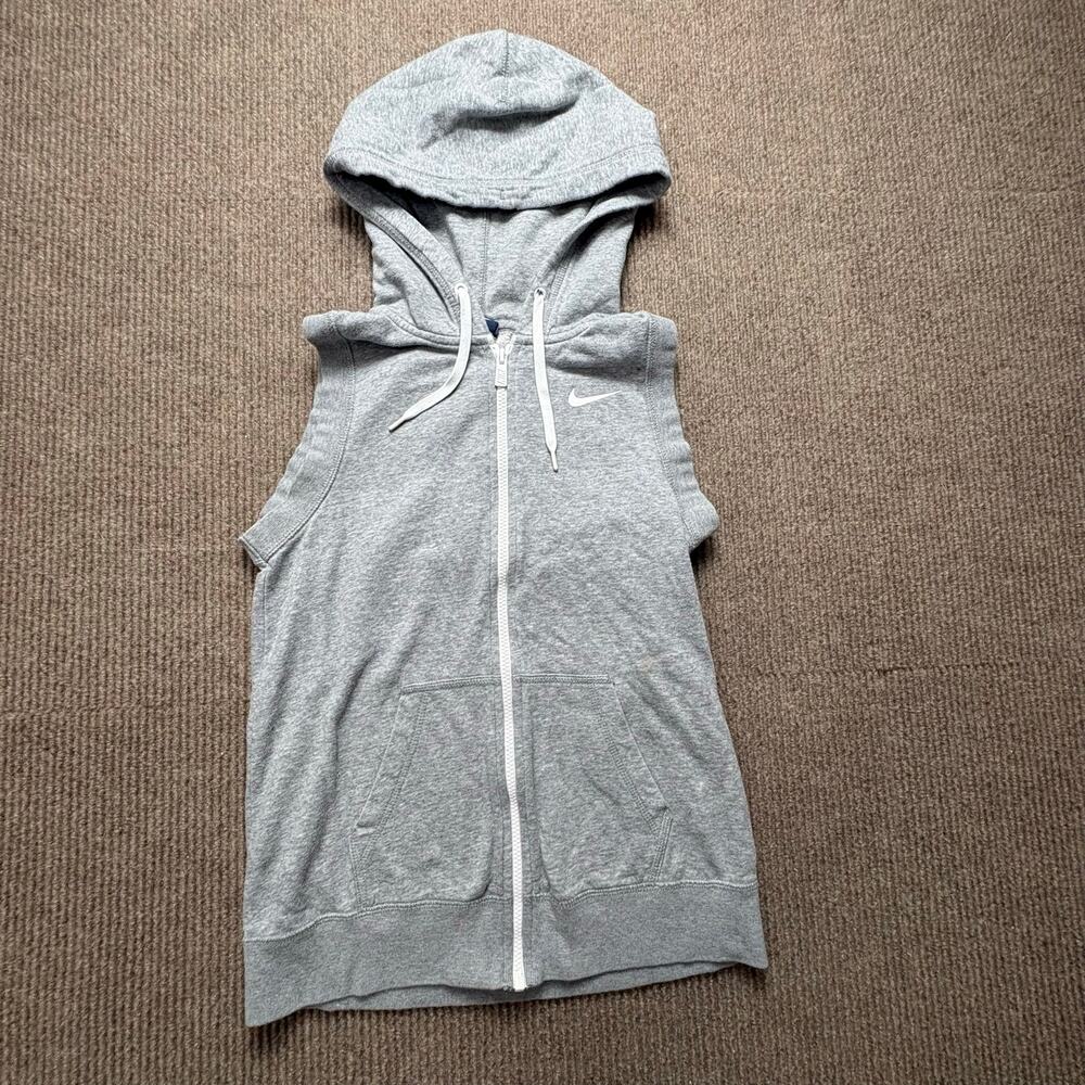 NIKE Grey Marle Zip Up Hoodie Vest Sleeveless Jacket Size Small Womens